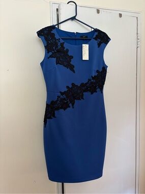 Jax Royal Blue Midi Dress with Black Lace Appliqué